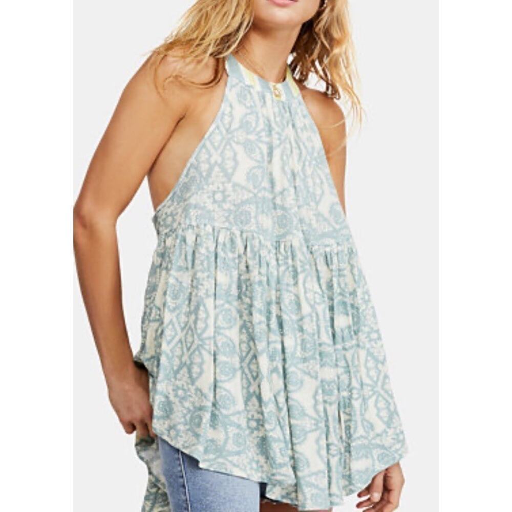 Free People Womens Size Small Mid Summer Day Shirt Ivory Combo Mimi Tunic